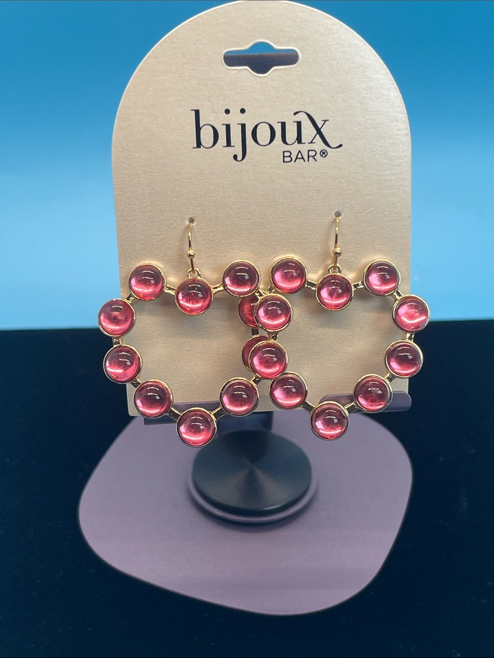 Bijoux Bar Pink Cabochon Hoop Earrings in Gold